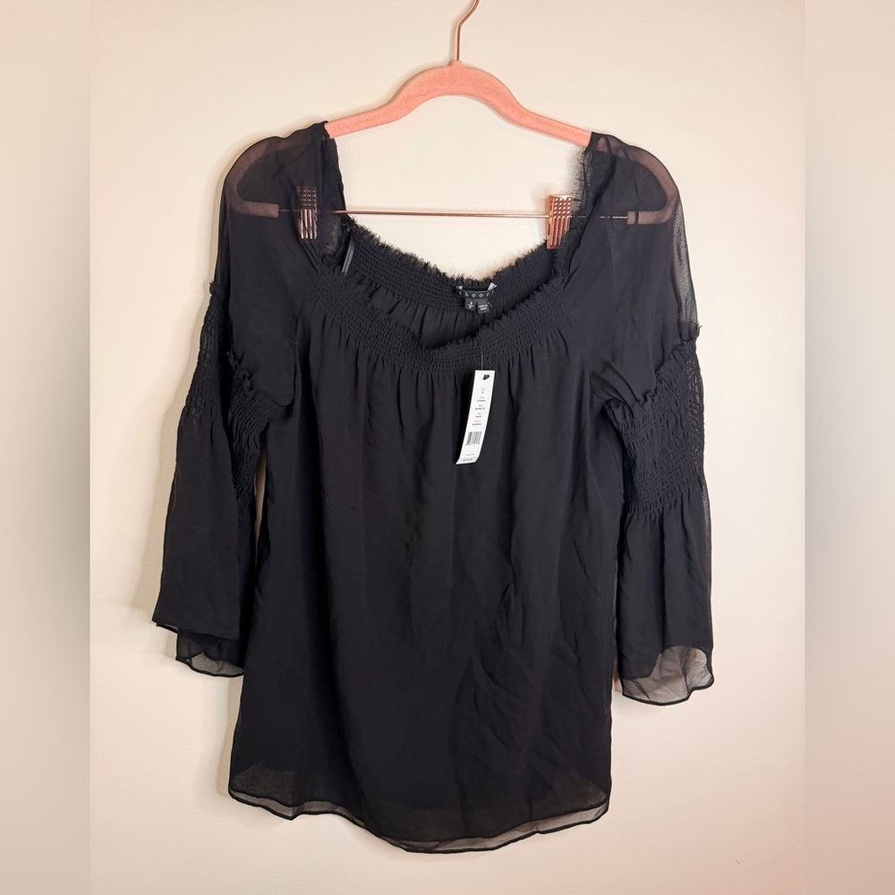 Theory Black Sheer Sleeve Blouse